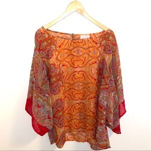 Dress Barn Sheer Orange Floral  Blouse/Top Size 2X